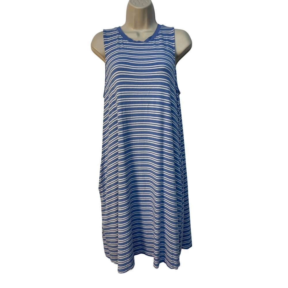 Time and Tru Sleeveless Crewneck Striped Flare Midi Dress Blue/White Size L